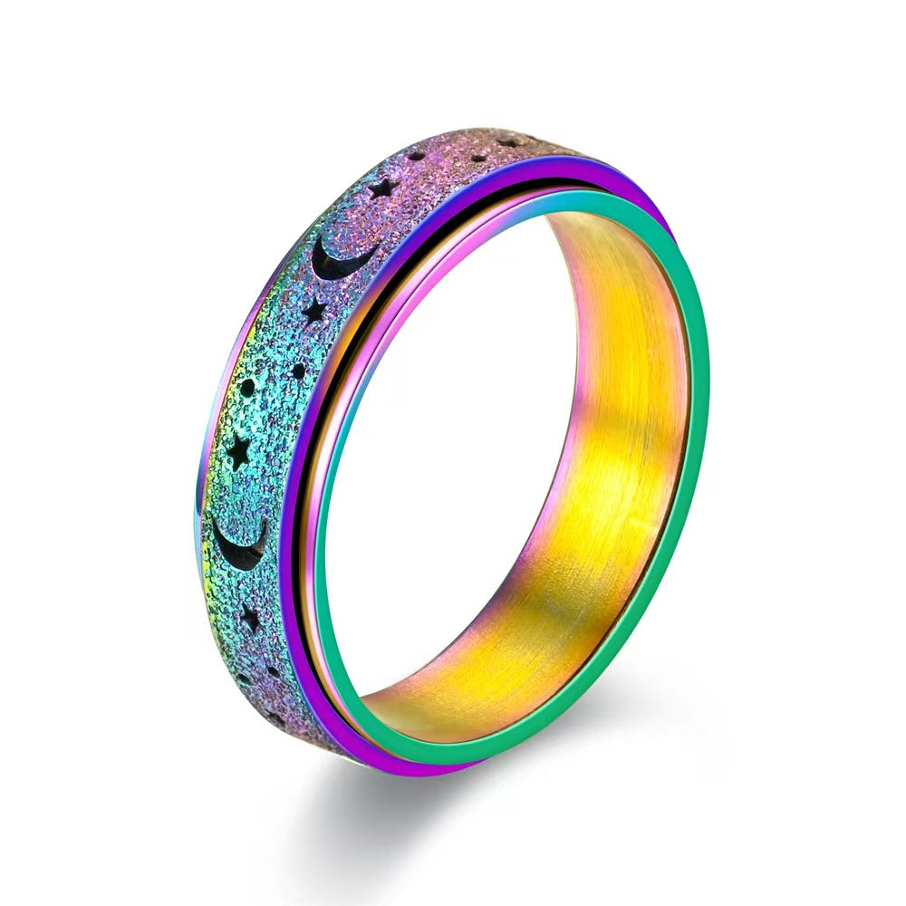 Rotating Star & Moon Spinner Ring